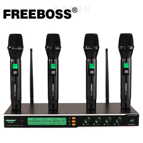 Freeboss FB-U800 UHF 4*200 Adjustable Frequency Metal handheld LCD Screen Smart Option Professional Microphone System for DJ