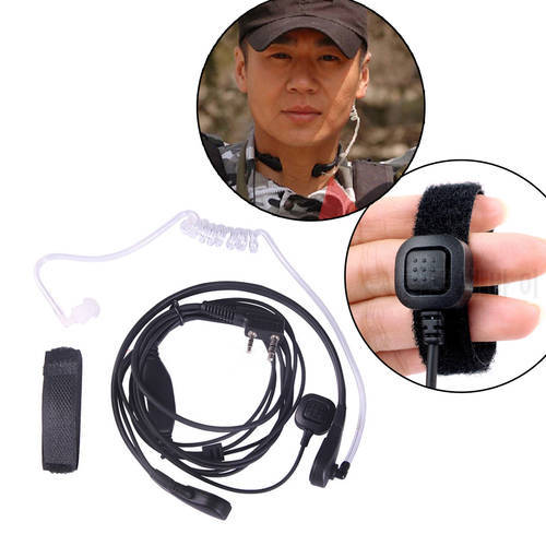 2Pin PTT Throat Mic Covert Acoustic Tube Earpiece Headset for Baofeng UV-5R Black Remote Microphone With Push-To-Talk Button