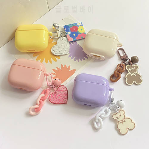 For AirPods 3 Case airpods Pro Cute bear / colorful flower keychain case air pod 3 Case Soft TPU Silicone Earphone Case AirPods2