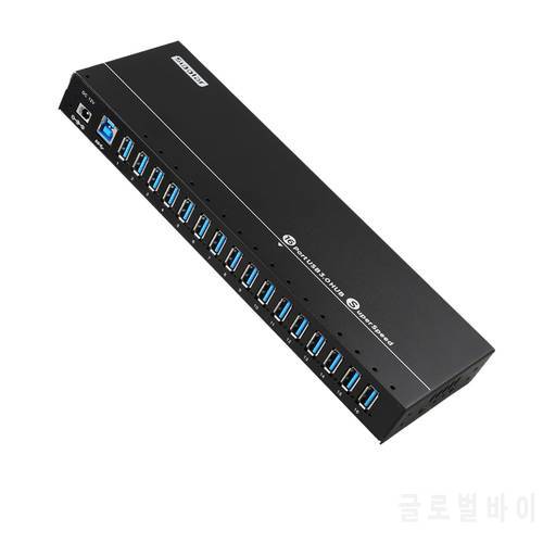 Sipolar 120W powered 16 ports USB 3.0 data syncs and charging hub 1.5A output each port for phones HDD SSD miniers support BC1.2