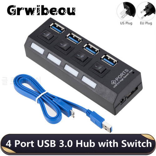 USB 3.0 Hub 4 Port USB Hub 3.0 Multi USB Splitter Hub Use Power Adapter Multiple Expander 3.0 USB Hub with Switch for PC