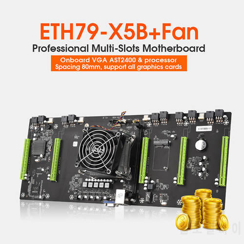 Refurbished SZMZ ETH79-X5B Mining Motherboard 5 GPU 80mm PCIe Spacing Support RTX 3060 Series Graphics card ETH Miner mine