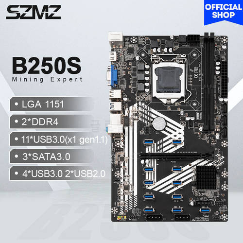 Refurbished SZMZ B250S Mining Motherboard 11 USB 3.0 to PCIe X16 GPU LGA 1151 DDR4 SATA3.0 HDMI-VGA Crypto Miner B250 plate