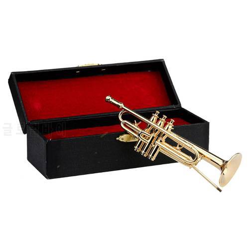 2022 New Mini Trombone Trumpet Saxophone Copper Gilded Model Ornament with Stand & Box for Miniature Musical Gift Home
