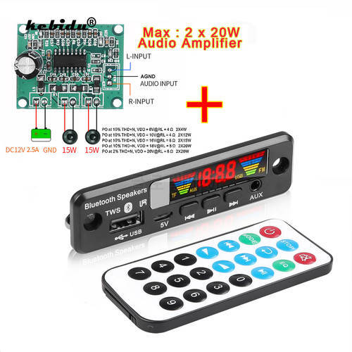 kebidu Color Screen 5V MP3 WMA APE Decoder Board TWS Bluetooth5.0 Wireless Audio Module USB AUX TF FM Radio For Car accessories