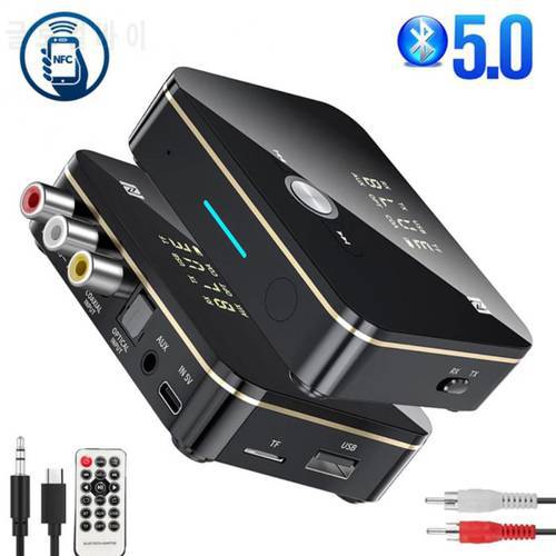 M8 Bluetooth 5.0 Receiver Transmitter NFC LED Stereo 3.5mm AUX Jack RCA Optical Wireless Audio Adapter Handsfree Call Mic TV PC