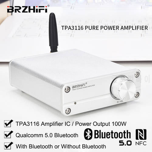 BRZHIFI Audio TPA3116 2.0 Class D Mini Digital Power Amplifier Bluetooth 5.0 Output Power 50W*2 Amp For Passive Speakers