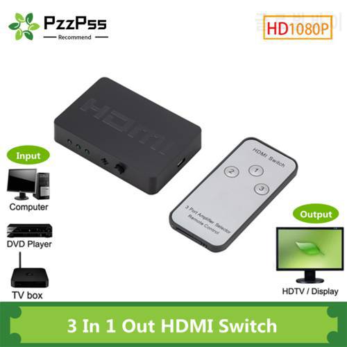 PzzPss HDMI Splitter 3 Port Hub Box Auto Switch 3 In 1 Out Switcher 1080P HD 1.4 Remote Control For Project HDTV XBOX360 PS3