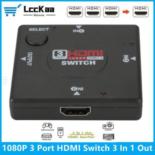 Mini 3 Port HDMI Switch 3 input 1 Output Female to Female HDMI Switcher Splitter Box Selector For HDTV 1080P VIdeo Switcher