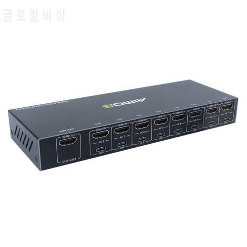8 Ports HDMI-compatible KVM Switcher 8 in 1 Out Switch Splitter for Sharing Monitor Keyboard Mouse Adaptive EDID/HDCP Decryption