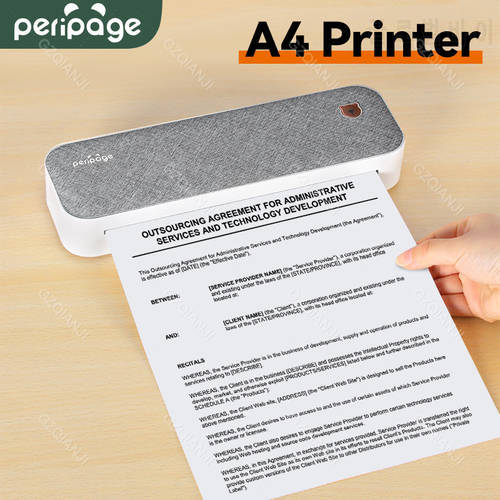 Peripage A4 Portable Printer Direct Thermal Mobile Printer Maker Photo Bluetooth 300dpi Printing Printer wth 1 Roll A4 Paper