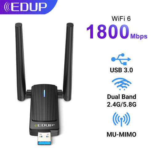 EDUP WiFi6 Usb Wifi Adapter Wireless WiFi Network Card Dual Band MU-MIMO 2.4G/5GHz Wifi Dongle USB3.0 For Desktop Laptop Windows