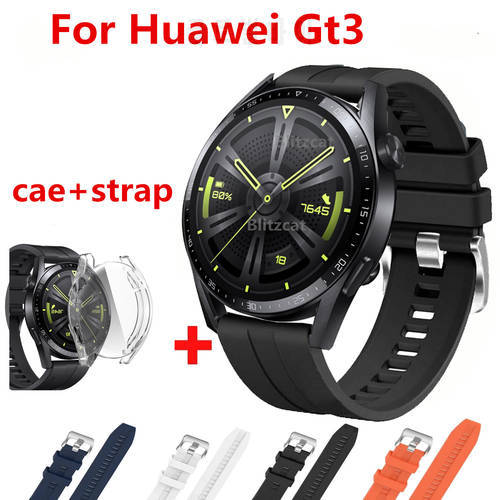 N Silicone Strap For Huawei GT3 46mm Strap With TPU Full Screen Protector Case Replacement Watchband For Huawei Watch GT 3 Strap