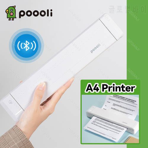 Poooli A4 Office Home Direct Thermal Transfer Mobile Printer Maker Portable Photo Bluetooth Printer Machine 300dpi wth Ribbon