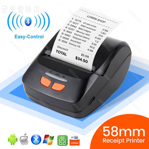 Thermal Printers Bluetooth Mini Portable Android Mobile 58mm Receipt Printer Ticket Bill Printing Papers Roll Wireless Impresora