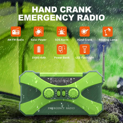 Emergency Radio Dual Speaker 10000mAh Rechargeable Stereo Solar Hand Crank Radio AM/FM/NOAA with Phone Charger LED SOS Alarm