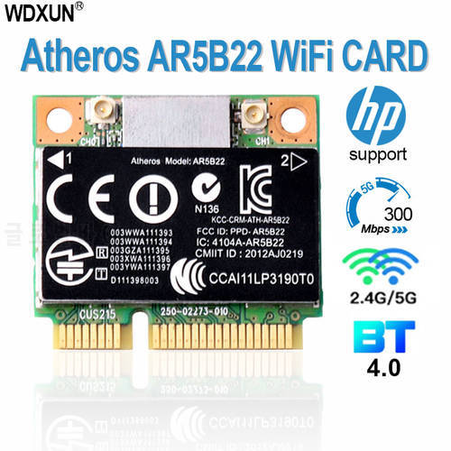 Atheros AR9462 AR5B22 WB222 Half Mini PCIe Wireless 300M+BT4.0 Card SPS:676786-001 For hp 2170p 4340s 4441s laptop