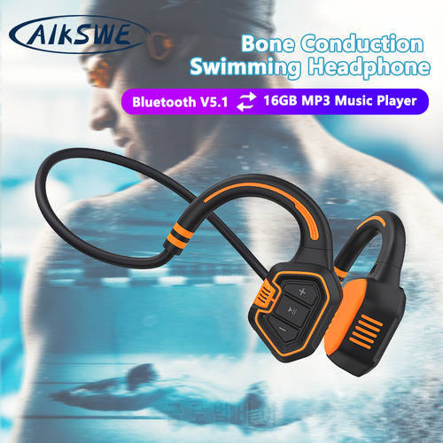 AIKSWE Bone Conduction Swimming Headphone Bluetooth V5.1 Wireless Earphone 16GB IP68 Waterproof MP3 Music Player Sports Headset