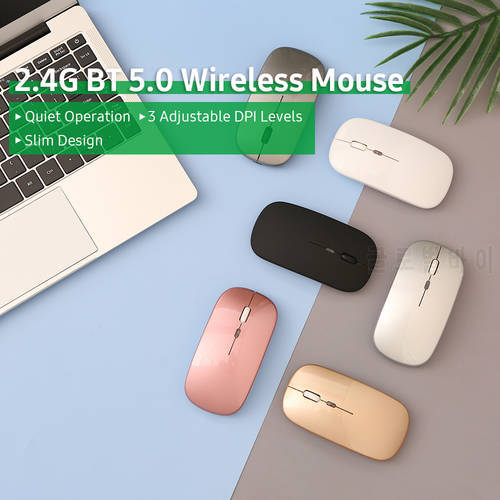 2.4G BT 5.0 Wireless Slim Rechargeable Mouse Less Noise 3 Adjustable DPI 7-color Breathing Light Mouse for Laptop Computer