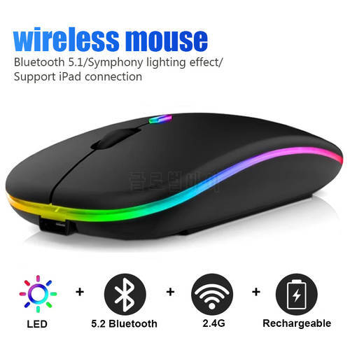 Bluetooth Wireless Mouse for Computer PC Laptop IPad Tablet MacBook with RGB Backlight Ergonomic Silent Rechargeable USB Mouse