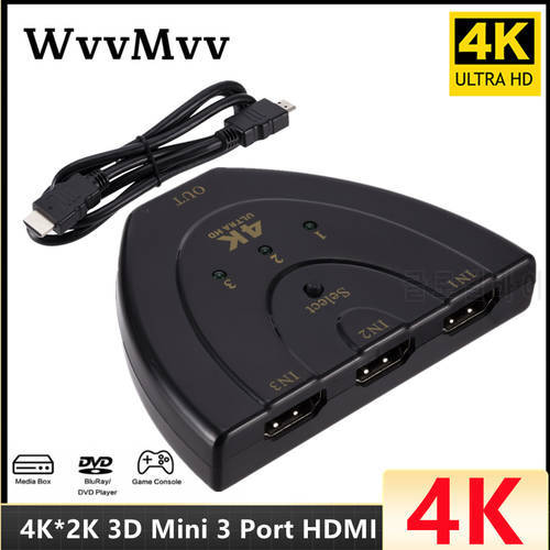 4K*2K Mini 3 Port HDMI-compatible 1.4 Switch HD 4K Switcher HD Splitter 1080P 3 in 1 out Video Adapter for DVD HDTV Xbox PS3 PS4