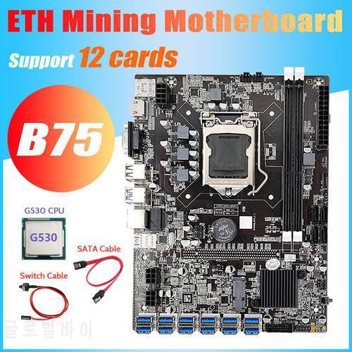 B75 ETH Mining Motherboard+G530 CPU+Switch Cable+SATA Cable LGA1155 12 PCIE to USB MSATA DDR3 B75 USB BTC Motherboard