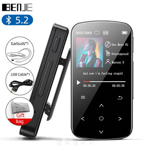 BENJIE Mini Sport Clip MP3 Player With Bluetooth 5.2 Portable Lossless Sound Hi-Fi Music Player FM Radio,Recorder,Pedometer