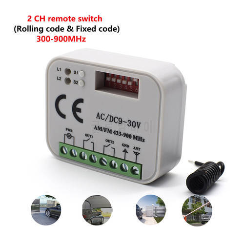 Universal RX-Multi Frequency 300-900MHz Garage Door Remote Control Receiver 2 CH Controller Switch For 433 868 MHz Transmitter