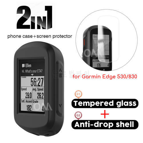 2-in-1 Protector Case + Tempered glass for Garmin Edge 530 830 Bike Bicycle Computer Screen Protector Film With Silicone Cover