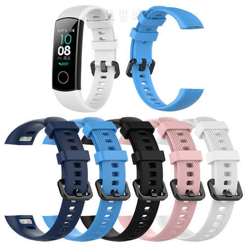 Silicone Bracelet Strap Watchband Replacement Simplicity Soft Comfortable to Wear Durable with Buckle for Huawei Honor Band 5 4
