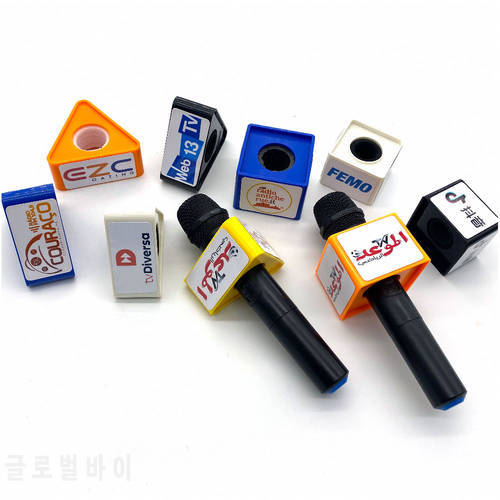 High Quality Customized Logo New ABS Square-shaped Mic Microphone TV Interview Logo Flag Station DIY With Sponge