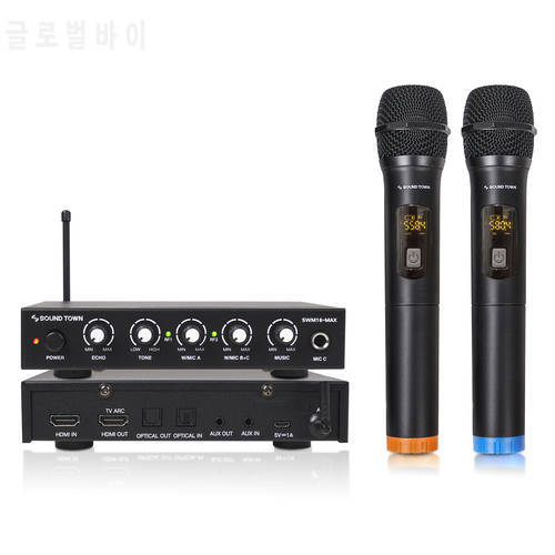 Sound Town Wireless Microphone Karaoke Mixer System with HDMI ARC, Optical (Toslink), AUX, Supports Smart TV(SWM16-MAX)