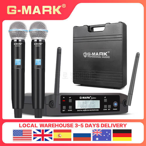 Wireless Microphone G-MARK GLXD4 Professional Dual Channel Frequency Adjustable For Karaoke DJ Party Stage Church