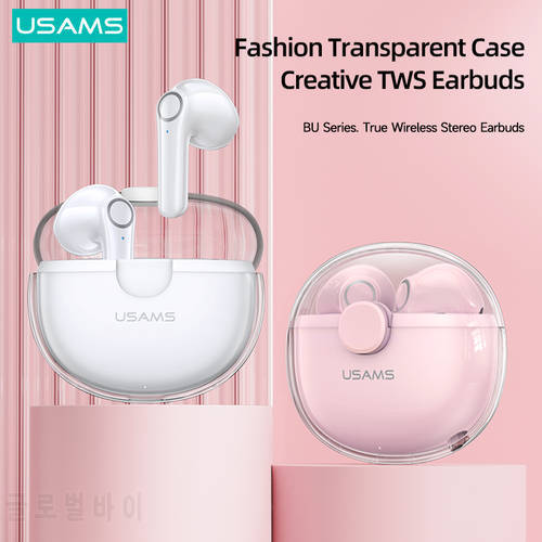 USAMS BU BT 5.1 TWS Earbuds AAC SBC HiFi Stereo Wireless Earphone Transparent Shell Headset For iPhone Android Apple Device