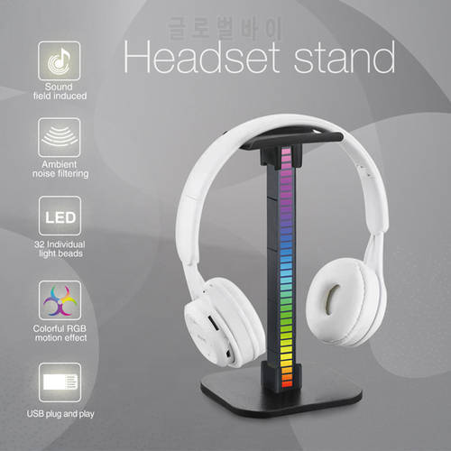 New RGB Gaming Headphone Stand Computer Over Ear Headset Desk Display Holder Support Hanger LED Base/USB Pickup Light for Gamer