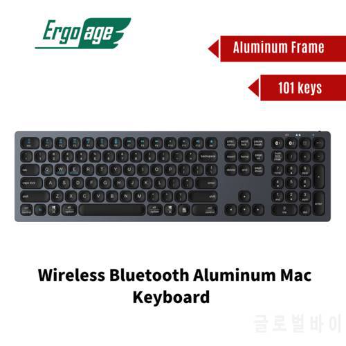 Ergoage Wireless Bluetooth Keyboard Ergonomic Noiseless with Number Keypad for Windows Mac iOS Aluminum Frame Full Size 110 Keys