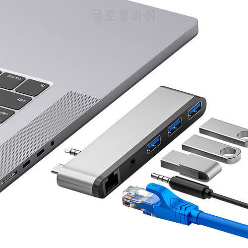 USB C Hub 3 0 Type C Desktop Docking Station With 3 Port USB3.0 100/1000 Mbps RJ45 Audio Jack Card Reader For Macbook Pro 2021