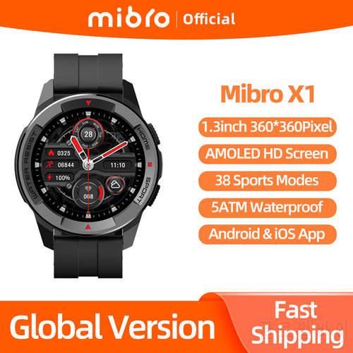 Mibro X1 Smart Watch AMOLED HD Screen Heart Rate Blood Oxygen Sleep Fitness Monitor 5ATM Waterproof Smartwatch For Android iOS
