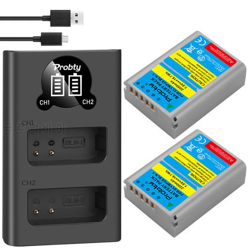 2PCS 2200mAh BLN-1 PS BLN1 PS-BLN1 Battery + Smart Dual LED USB Charger for Olympus OM-D E-M1 E-M5 Mark II PEN-F E-P5 EM1 EM5 PE