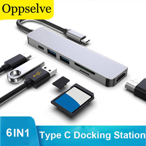 6 In 1 USB 3.0 Hub USB Type C To HDMI-compatible SD TF Micro Card Reader Splitter Type-C Fast Charge Docking Station For MacBook