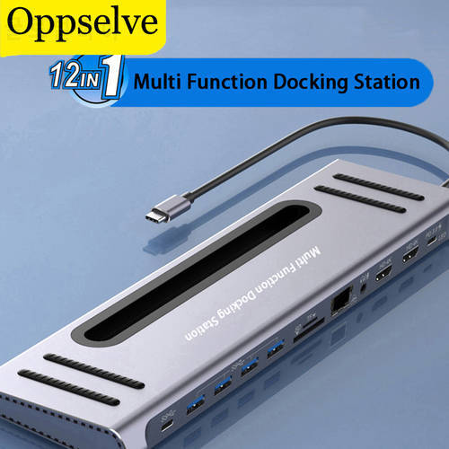 12 in 1 USB Type C Hub Adapter Laptop Docking Station,MST Dual Monitor Dual HDMI VGA RJ45 SD TF PD for MacBook Pro iPad Dell Hp