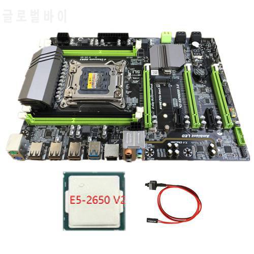 X79 Computer Motherboard LGA2011 USB3.0 SATA3.0 with E5 2650 V2 CPU +Switch Cable Support RECC DDR3 RAM for Desktop