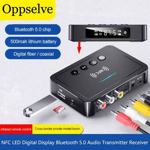 NFC Bluetooth 5.0 Transmitter Receiver 3.5mm RCA Optical Coaxial TF/U Disk Play LED Wireless Audio Adapter Converter For TV PC