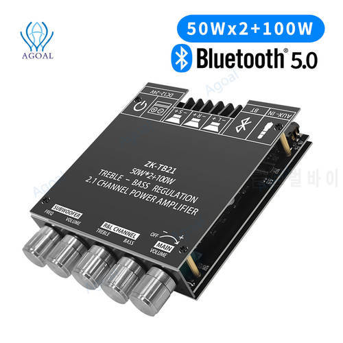 TB21 TPA3116 2.1 Channel Bluetooth 5.0 Subwoofer Amplifier Board 50WX2+100W Power Audio Stereo Amplifier Board Bass AMP AUX