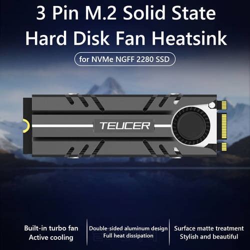 TEUCER 3 Pin M.2 Solid State Hard Disk Fan Heatsink Aluminum Alloy Thermal Pads Cooler Heat Radiator for NGFF PCIE NVMe 2280 SSD