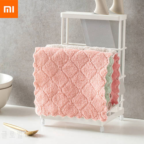 6pcs Xiaomi Double-layer Absorbent Microfiber Kitchen Dish Cloth Non-stick Oil Household Cleaning WipingTowel KichenTools