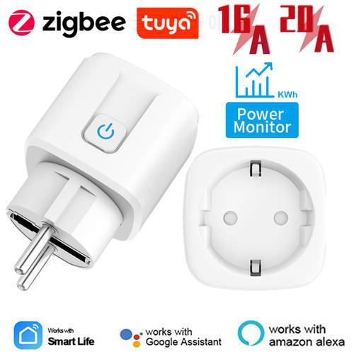 Tuya Smart Zigbee Plug 16A/20A EU Outlet 3680W Power Meter Compatiable With Alexa And Tuya Hub