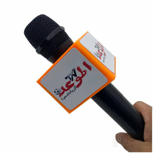 Good Quality Customized ABS Logo Square-shaped Mic Microphone TV Interview Mark Flag Station DIY With Sponge