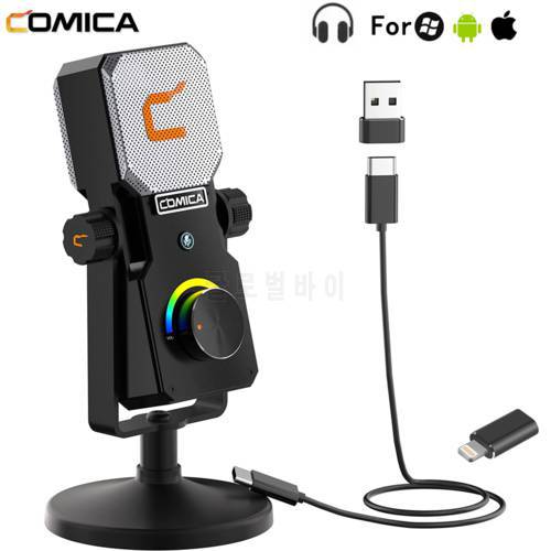 USB Microphone for Gaming with RGB Light Comica STA-U1 Computer Condenser Microphone for Streaming YouTube Podcasting Singing