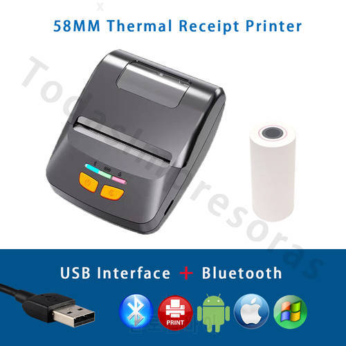 Smart Mini Portable Bluetooth Receipt Printer 58mm 2inch Wireless Thermal Printer Bill Maker Supermarkets Cash Ticket Machine PC